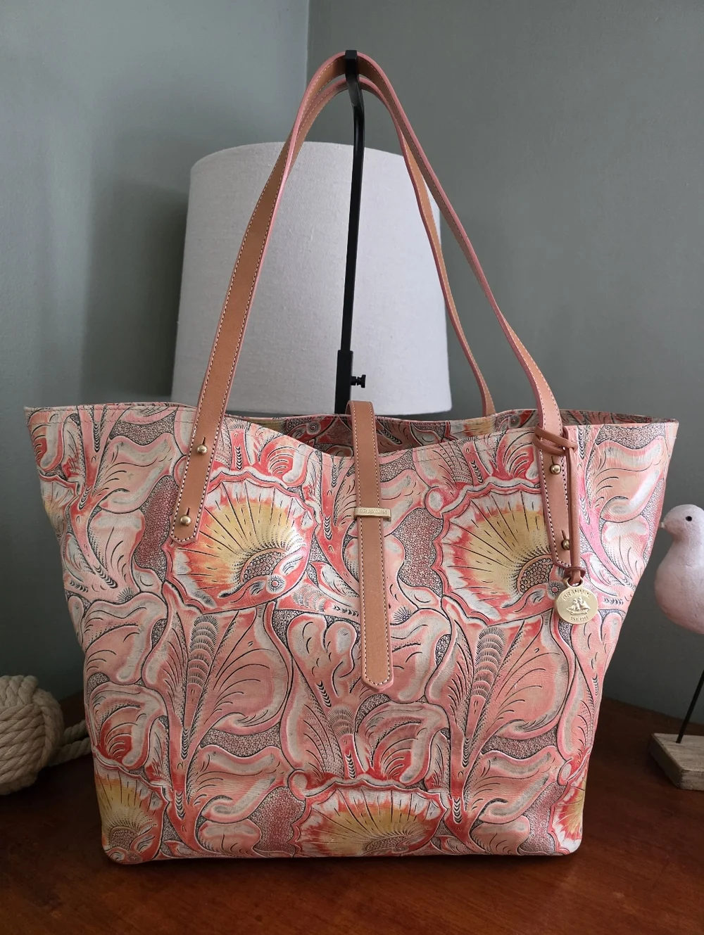 Brahmin All Day Tote Sunset Batik Floral Embossed Leather Tote Bag - Picture 16 of 16